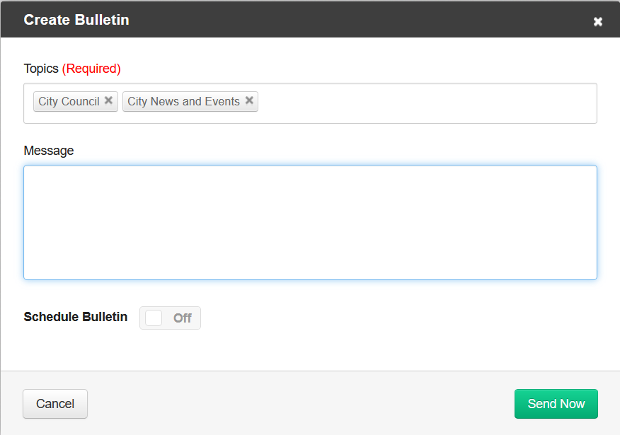 the create bulletin text box