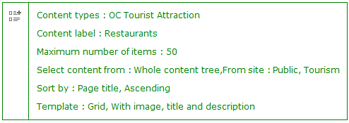 green content list widget in the body content